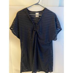 Tahiti swim coverup black ribbed stripes medium